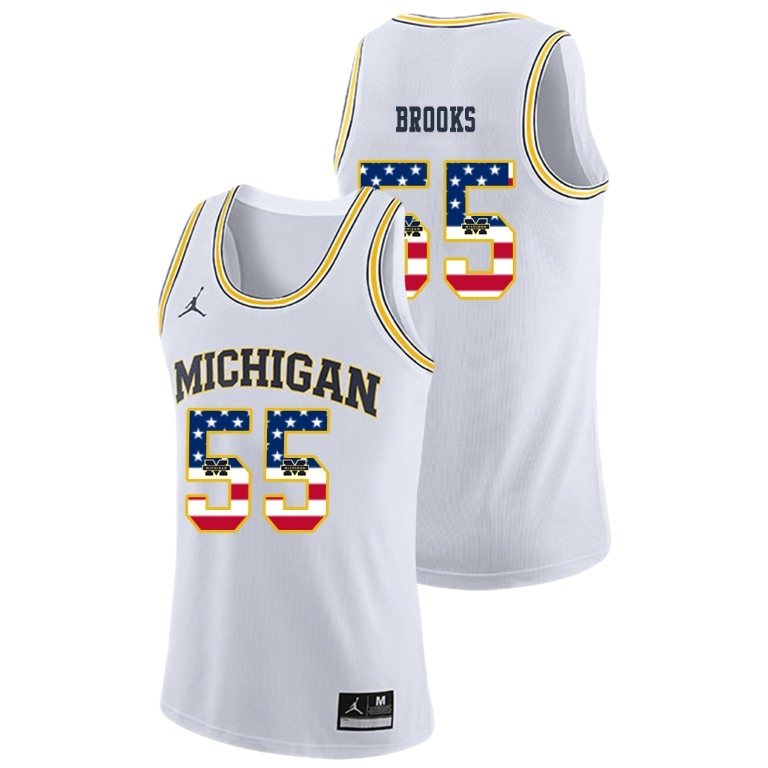 Michigan Wolverines Men's NCAA Eli Brooks #55 White Jordan Brand USA Flag College Basketball Jersey QRQ7049JW